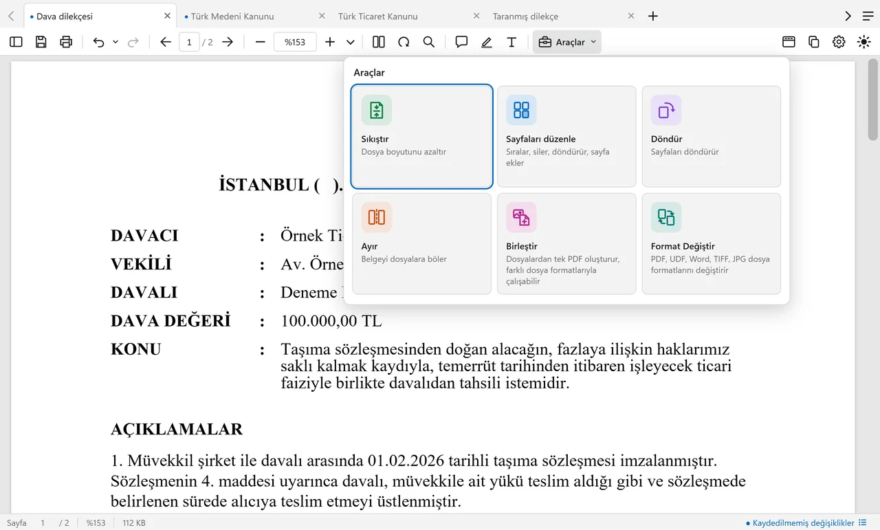 Araçlar penceresi
