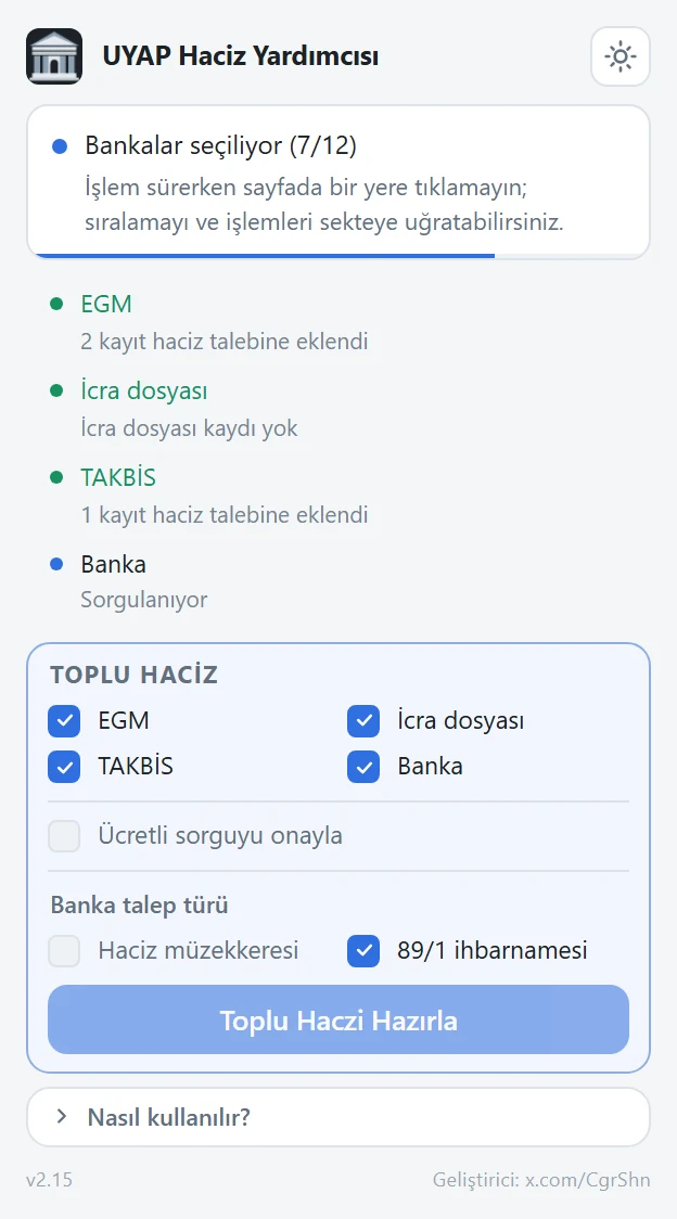 Çalışırken canlı ilerleme listesi, örnek veriyle
